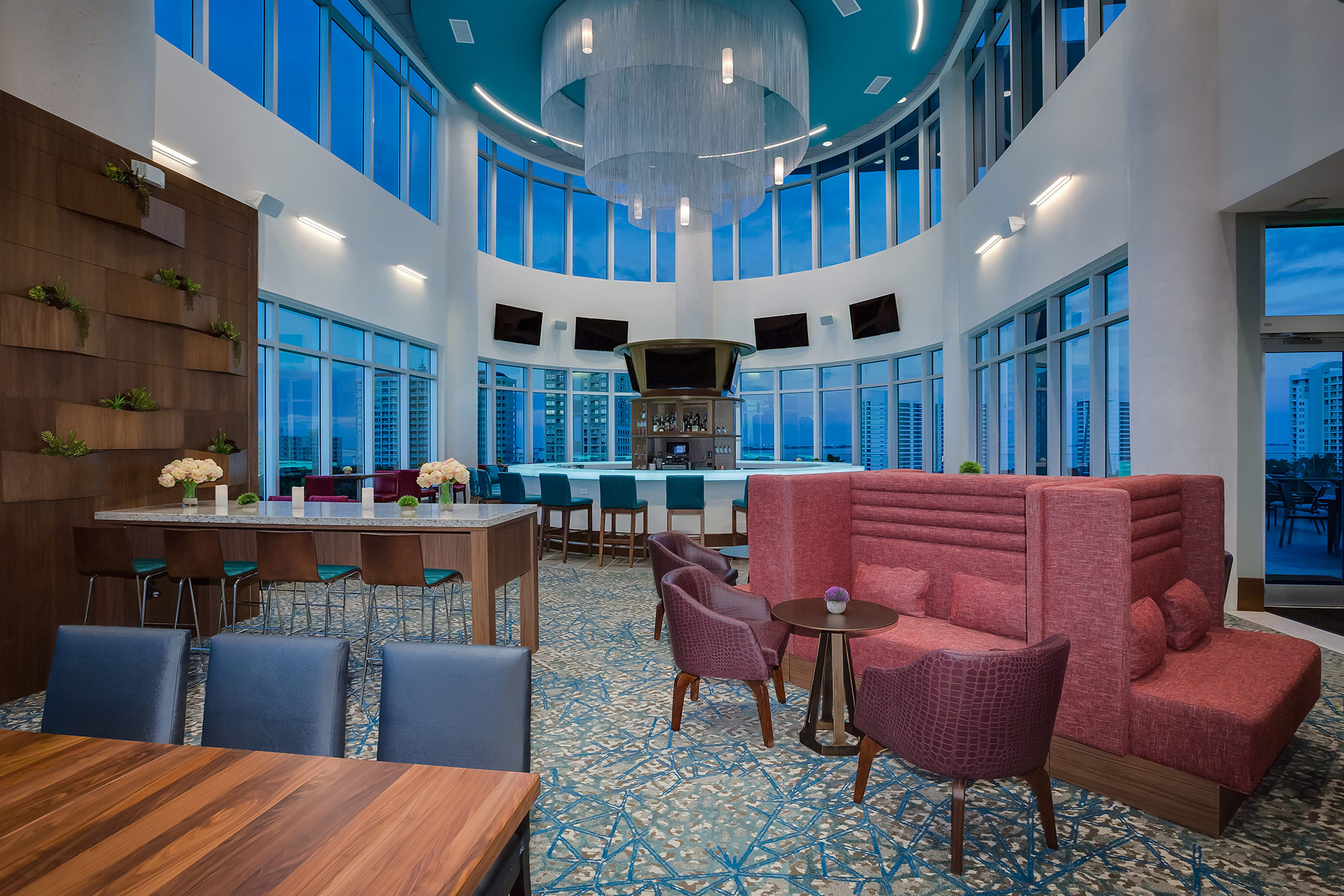 Architecture and Interiors Photographer Austin, Texas - Dawn view from the spacious Bridges restaurant at the Embassy Suites Hilton in Sarasota, FL
